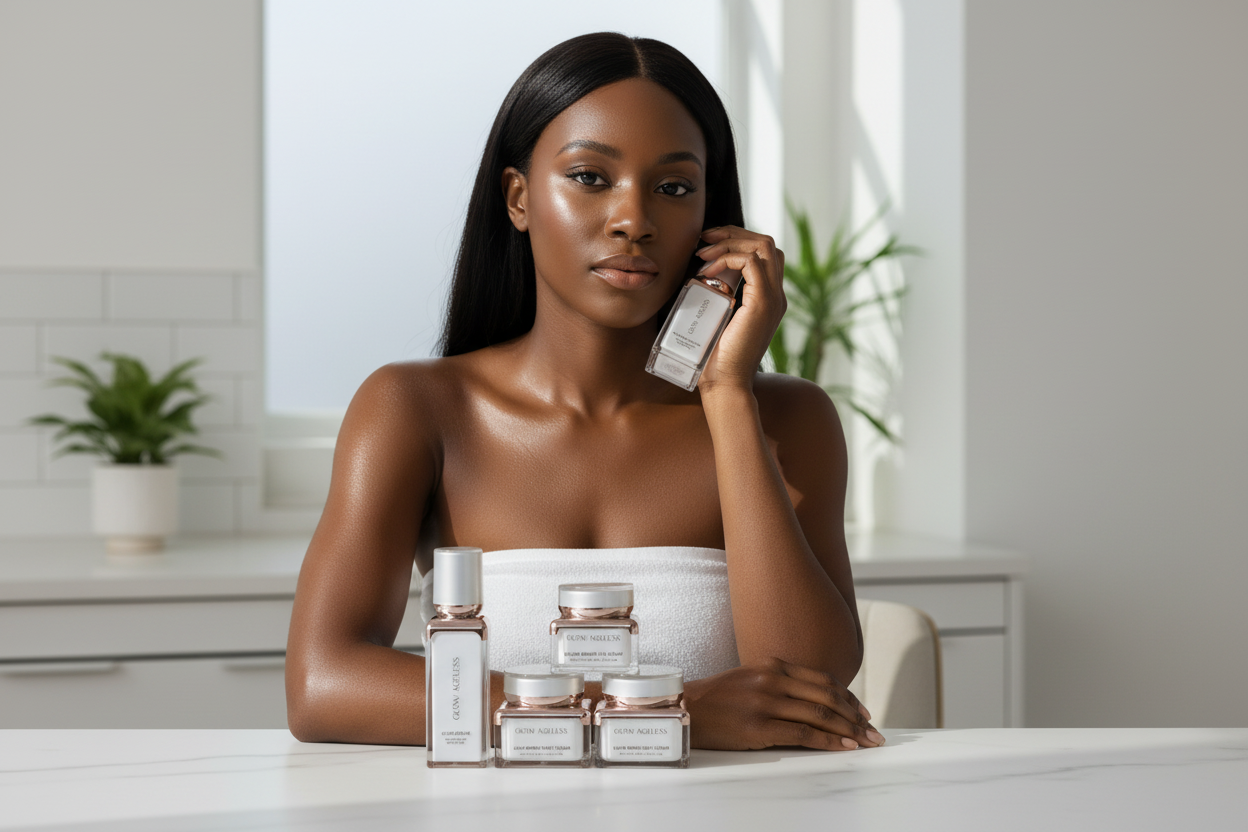 African-American model with Get The Glow Bundle