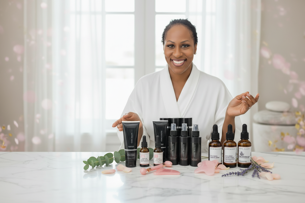 Founder with Products Banner - Exact Likeness